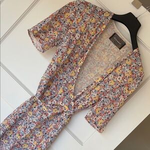 Reformation Floral V-Neck Silk Wrap Dress